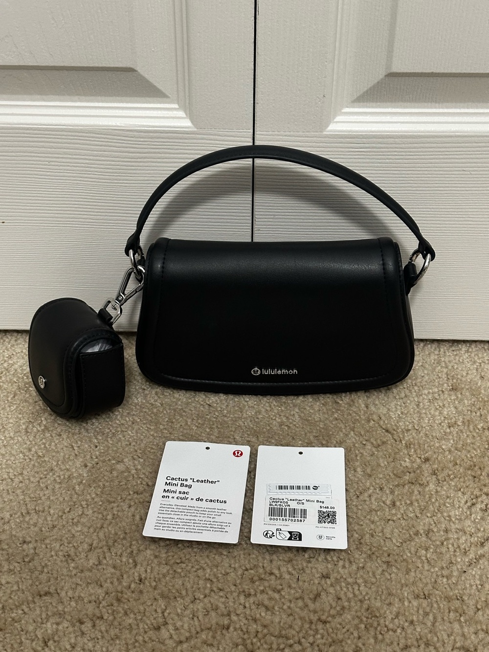 Lululemon Cactus Leather‎ Alternative Mini Bag 1.2L Black NO CROSSBODY STRAP